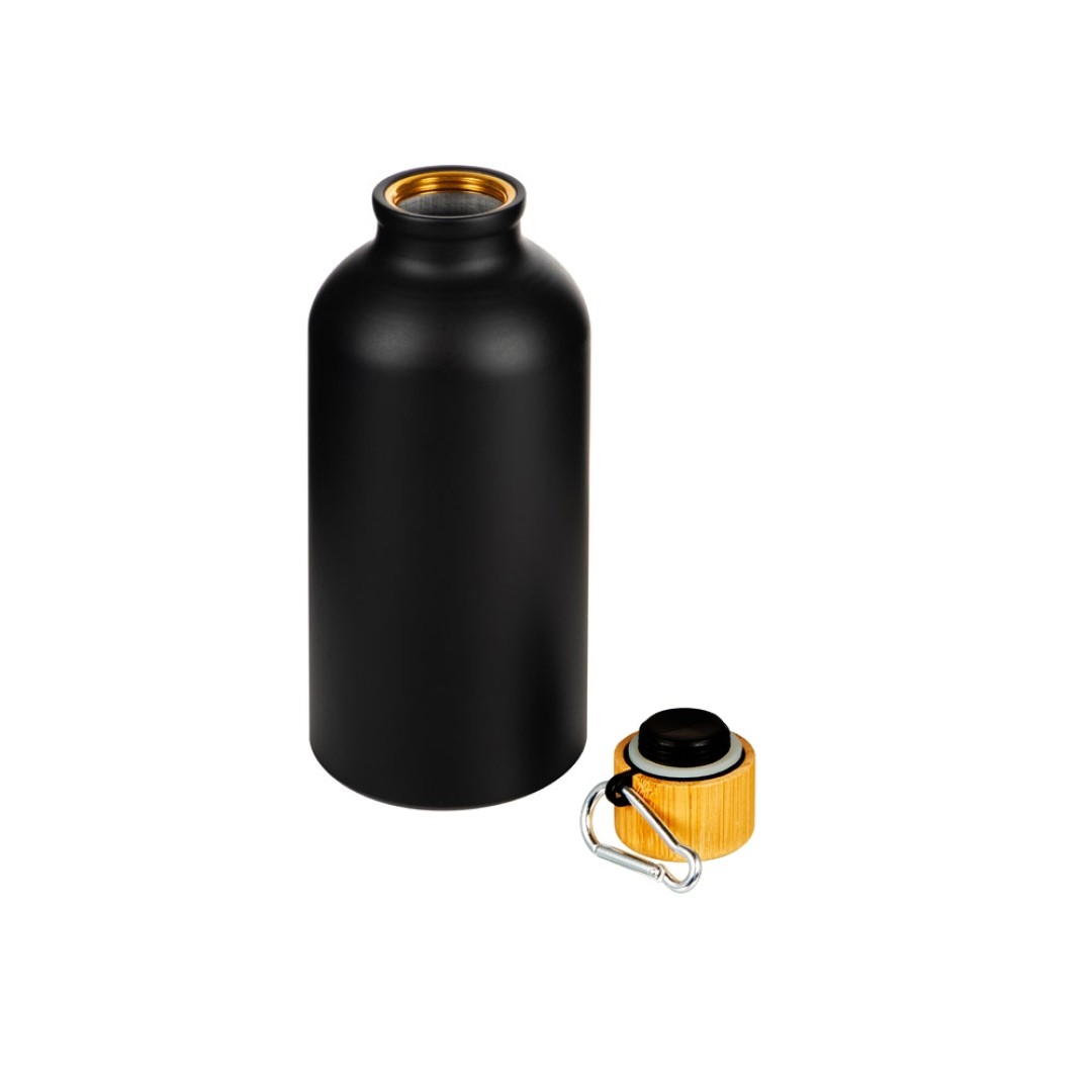 Матовая спортивная бутылка "Hip S Bamboo" с карабином и объемом 400 мл, черный