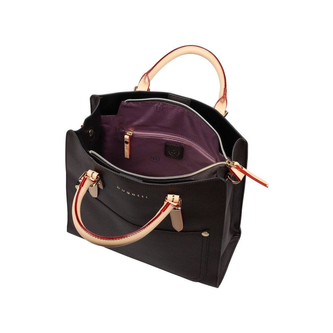 Сумка-портфель женская BUGATTI Ella, тёмно-коричневая, полиуретан, 30х11,5х28 см