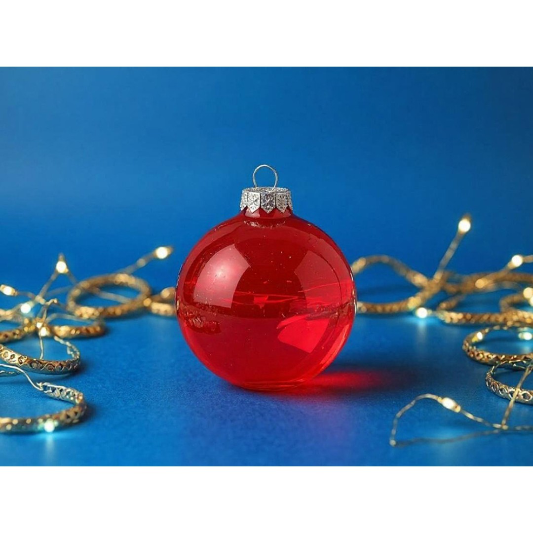 Стеклянный елочный шар "Frozi", красный прозрачный, с серебристым колпачком
