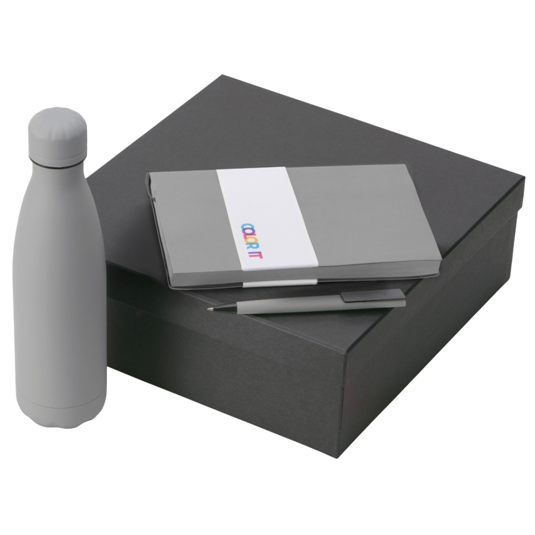 Подарочный набор c блокнотом C1, ручкой и термобутылкой, серый