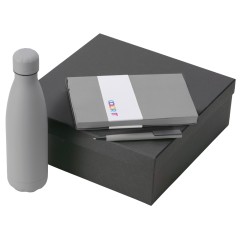 Подарочный набор c блокнотом C1, ручкой и термобутылкой, серый