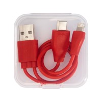 Двусторонний кабель для зарядки Ario «3-в-1» в тканевой оплетке, красный