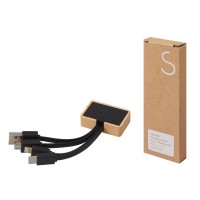 Кабель 3-в-1 с подсветкой лого «Reedia S6», бамбук, черный