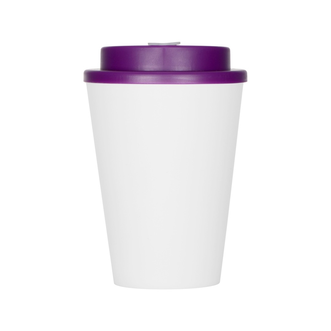 Пластиковый стакан Take away с двойными стенками и крышкой с силиконовым клапаном, 350 мл, белый/фиолетовый