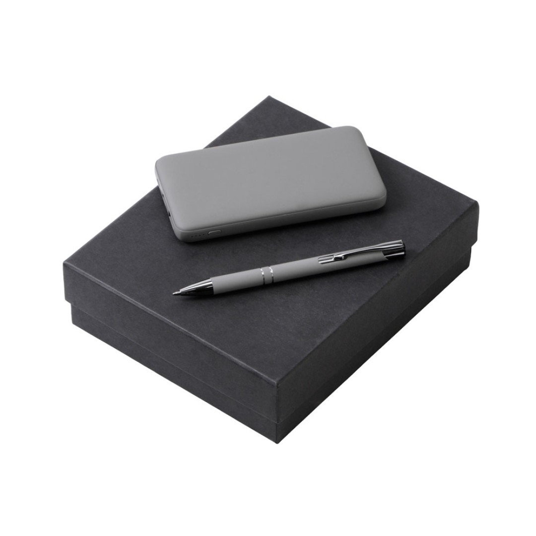 Подарочный набор c ручкой и повербанком 10000 mAh, серый
