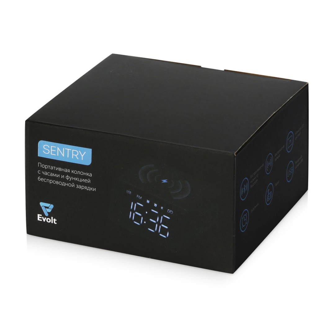 Беспроводная колонка с часами и функцией беспроводной зарядки «Sentry», черный