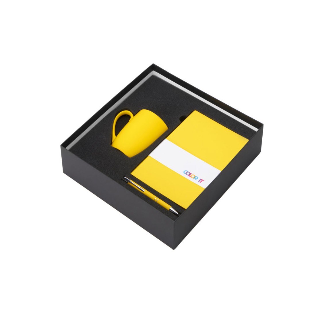 Подарочный набор с блокнотом С1, металлической ручкой и кружкой, желтый