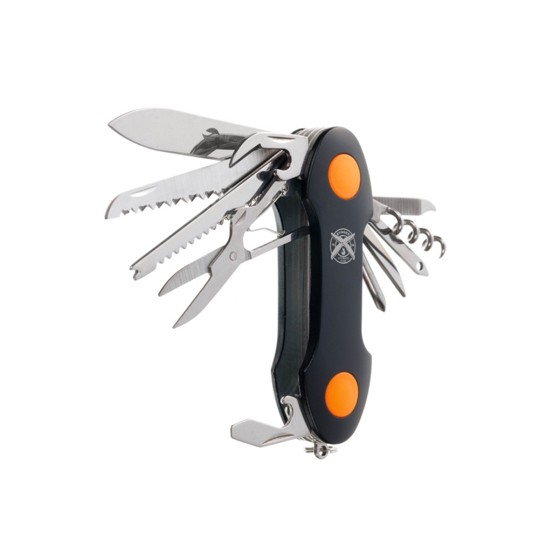 Нож перочинный Stinger, 96 мм, 15 функций, материал рукояти: алюминий, PP (черный/оранжевый)