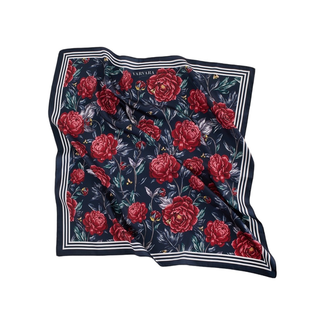 Платок «Русские сезоны» темно-синий. Varvara