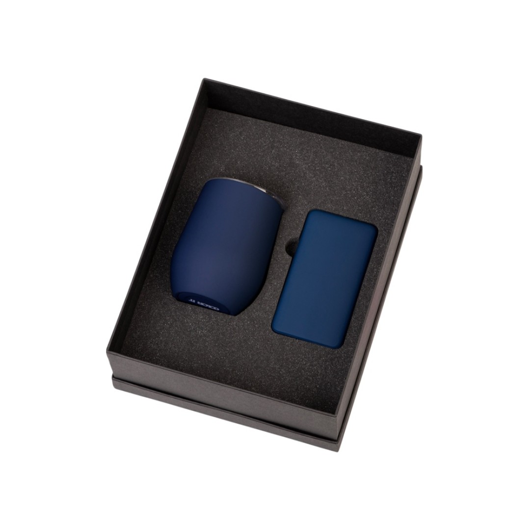 Подарочный набор с термокружкой и повербанком С1, 5000 mAh, темно-синий