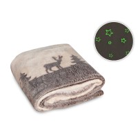 Плед из флиса Новогодний светящийся, бежевый