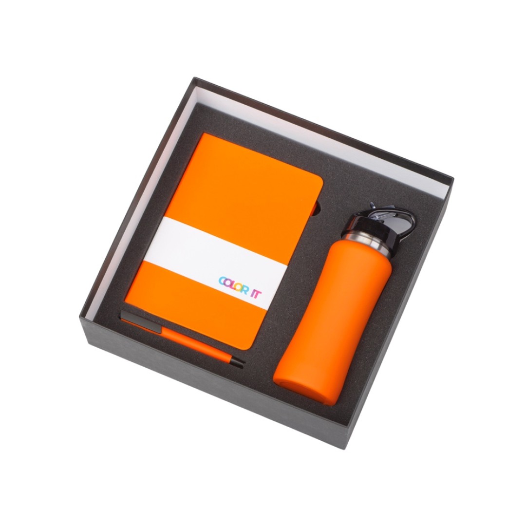 Подарочный набор c блокнотом C2, ручкой и бутылкой, оранжевый