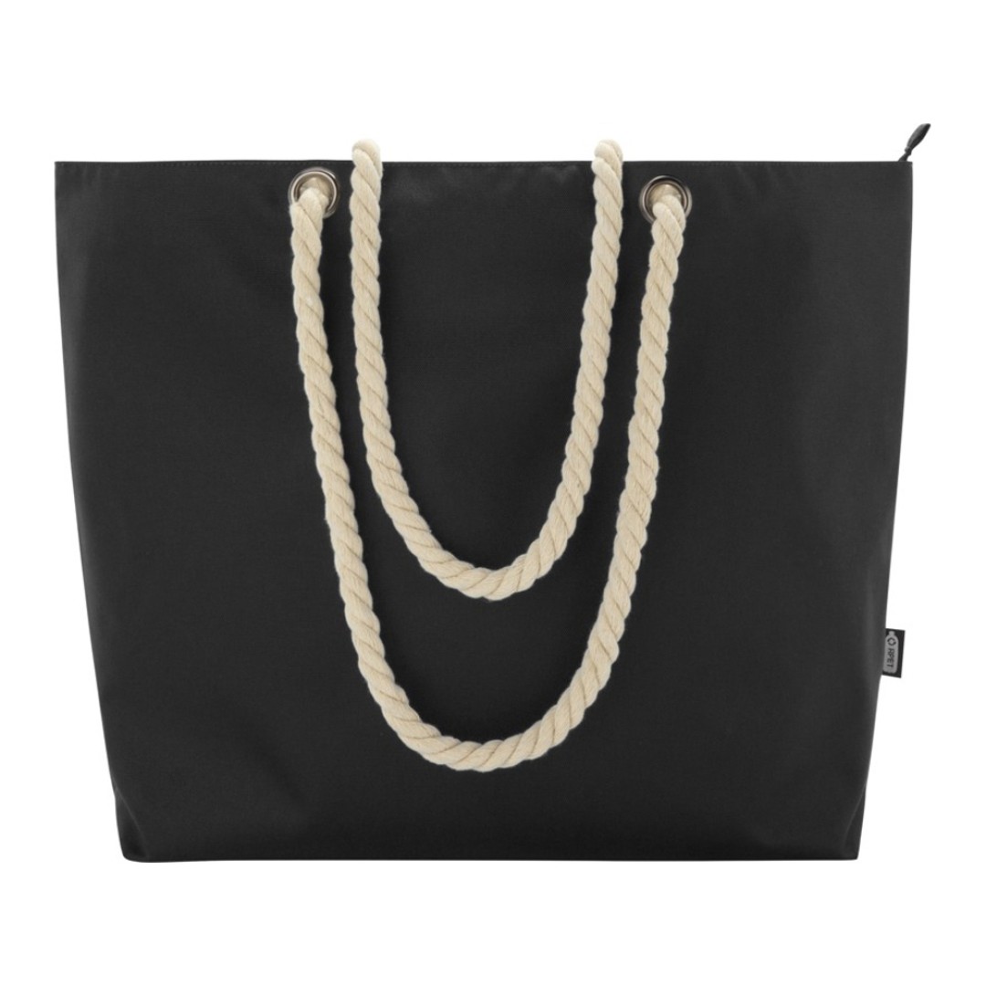 Panama пляжная эко-сумка-холодильник из переработанного материала, с ручками-шнурками 23L, сплошной черный