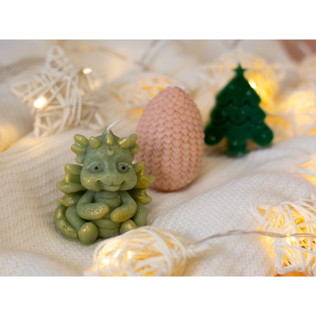 Свечи на подставке "Дракон, яйцо дракона, елочка"