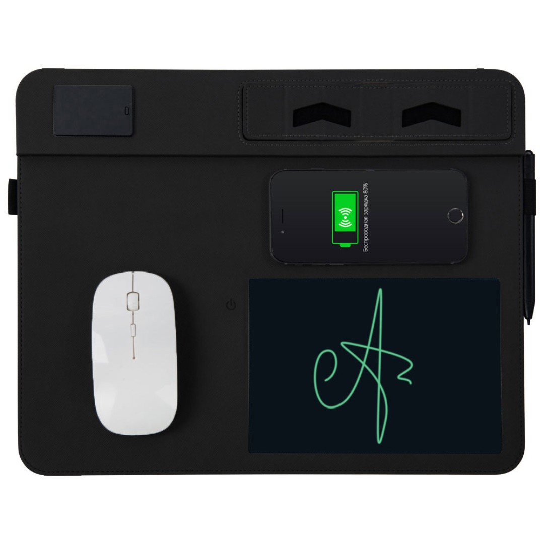Многофункциональный коврик для мыши «Multi Pad» с беспроводной зарядкой и LCD экраном, 10 Вт, черный