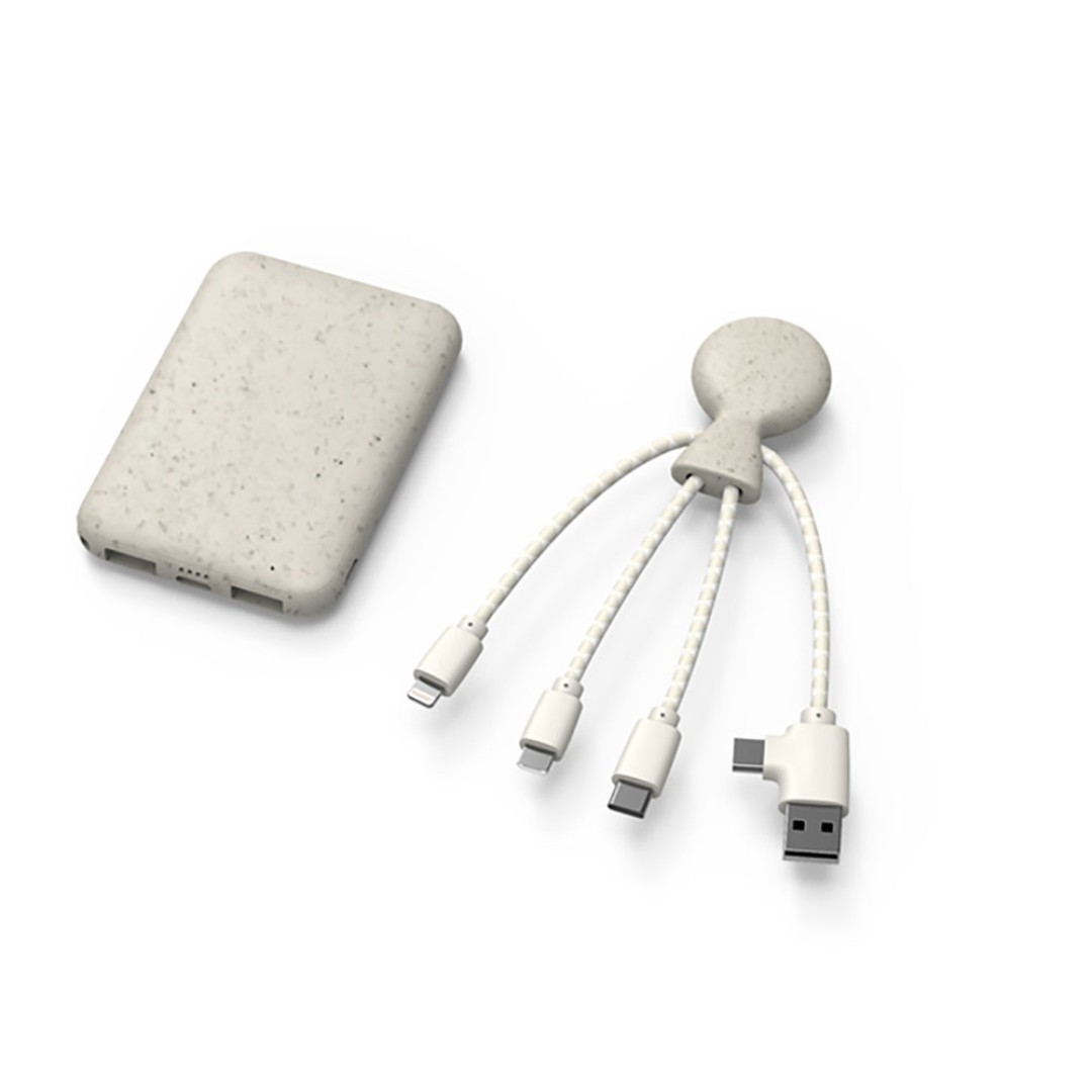 Портативное зарядное устройство "BioPack" c кабелем "Mr. Bio", 5000 mAh, белый