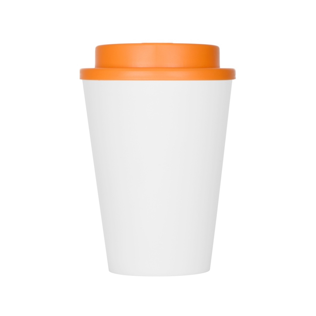 Пластиковый стакан Take away с двойными стенками и крышкой с силиконовым клапаном, 350 мл, белый/оранжевый