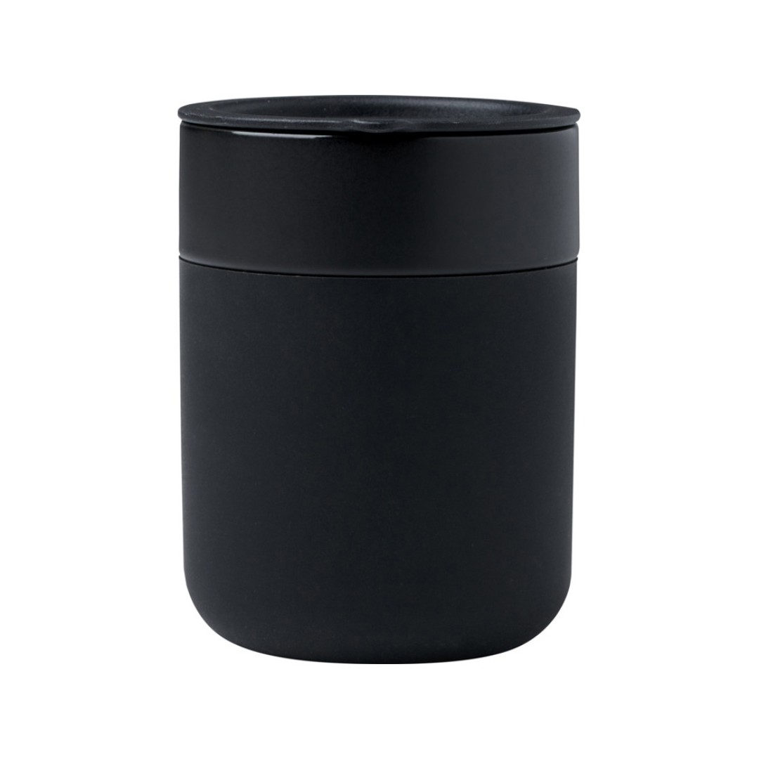 Java керамическая кружка емкостью 330 мл с силиконовой оберткой и пластиковой крышкой - сплошной черный