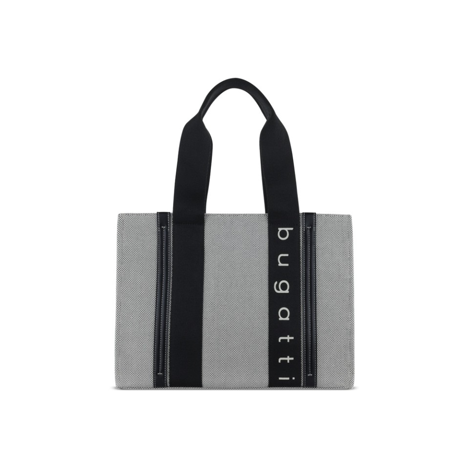 Сумка-тоут женская BUGATTI Ambra, серо-черный цвет, хлопок/полиэстер, 36,5х19х27 см