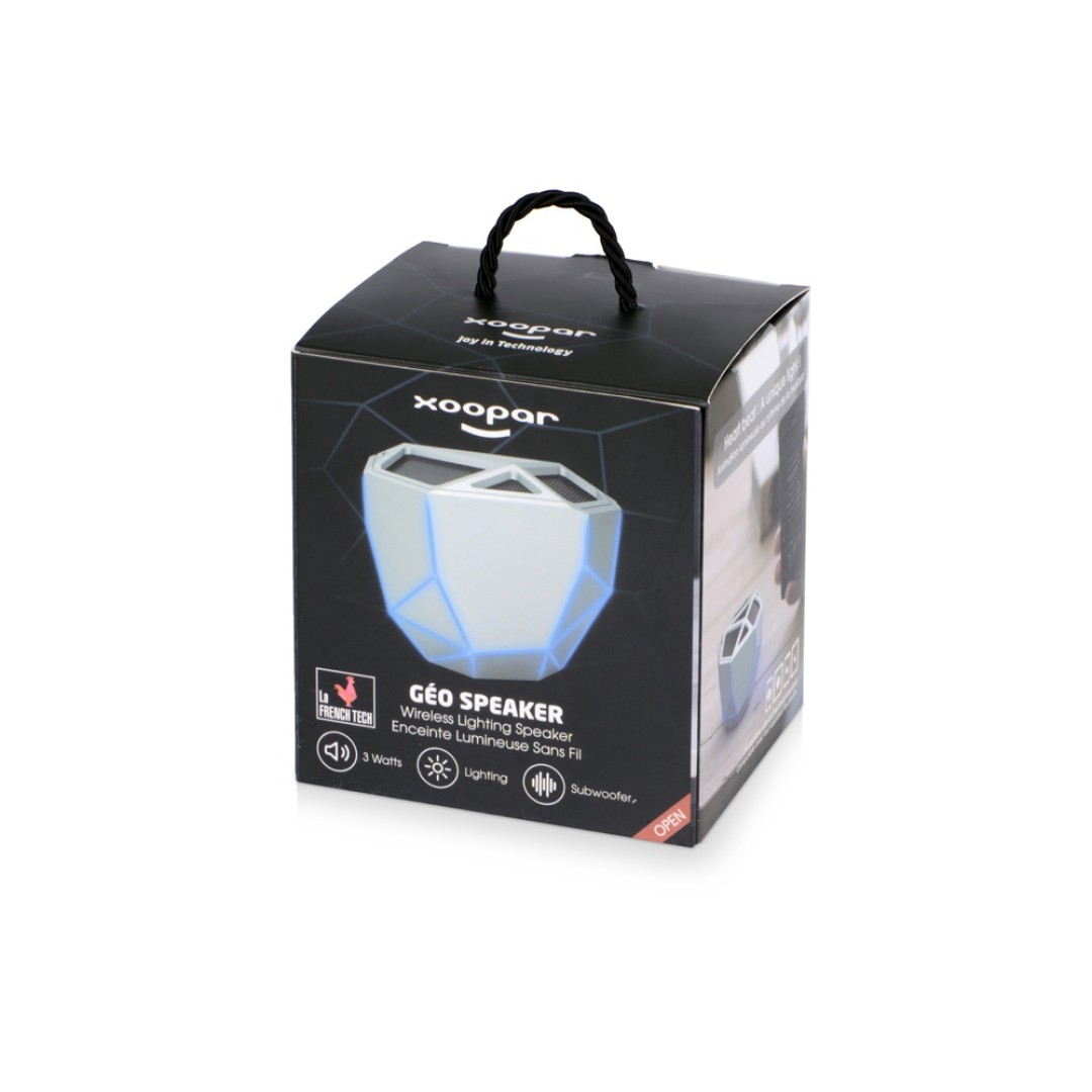 Портативная колонка «Geo», серебристый + синяя подсветка