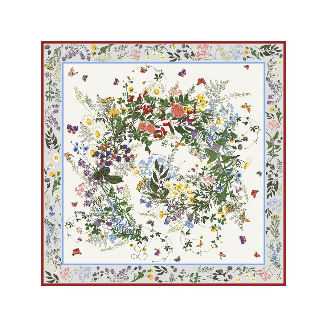 Платок «Русский полевой букет», молочный