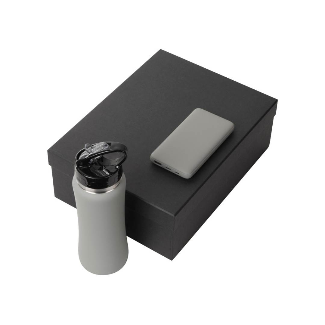 Подарочный набор с бутылкой для воды и повербанком С2, 10000 mAh, серый