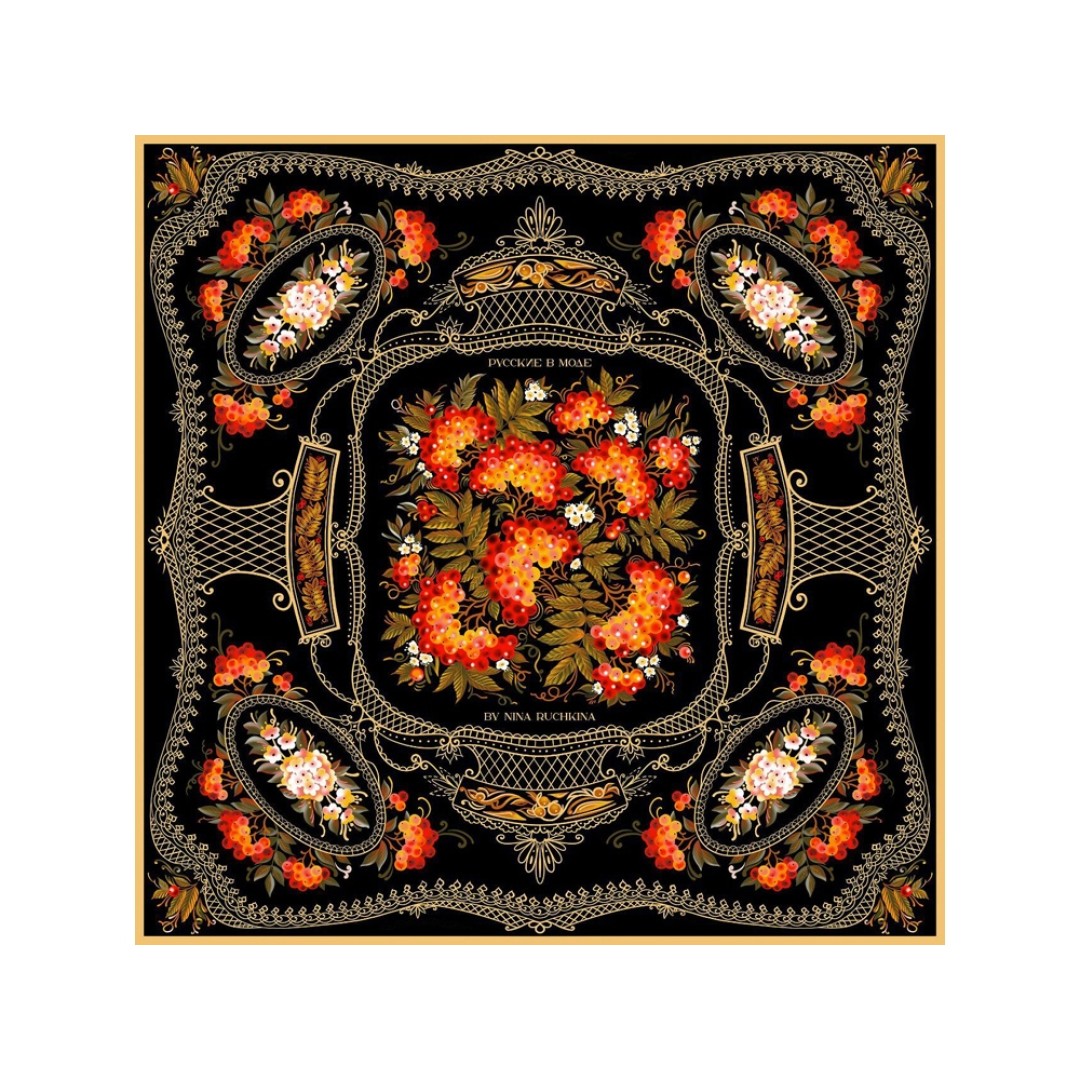 Платок «Тагильский поднос», черный