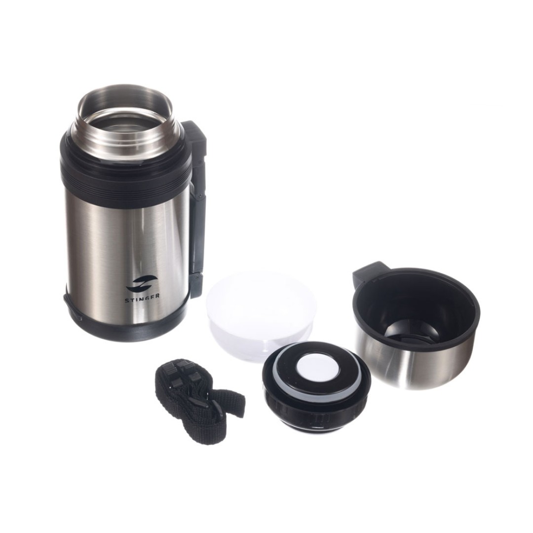 Термос Stinger, 1 л, широкий с ручкой, нержавеющая сталь, серебристый, 12,2 х 10,5 х 23,3 см