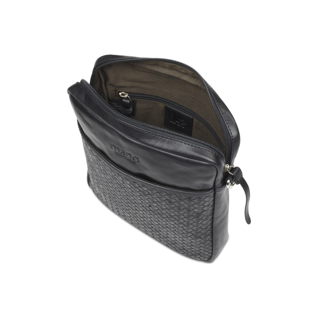 Сумка через плечо Mano "Don Luca", натуральная кожа в черном цвете, 23 х 26,5 х 4,5 см