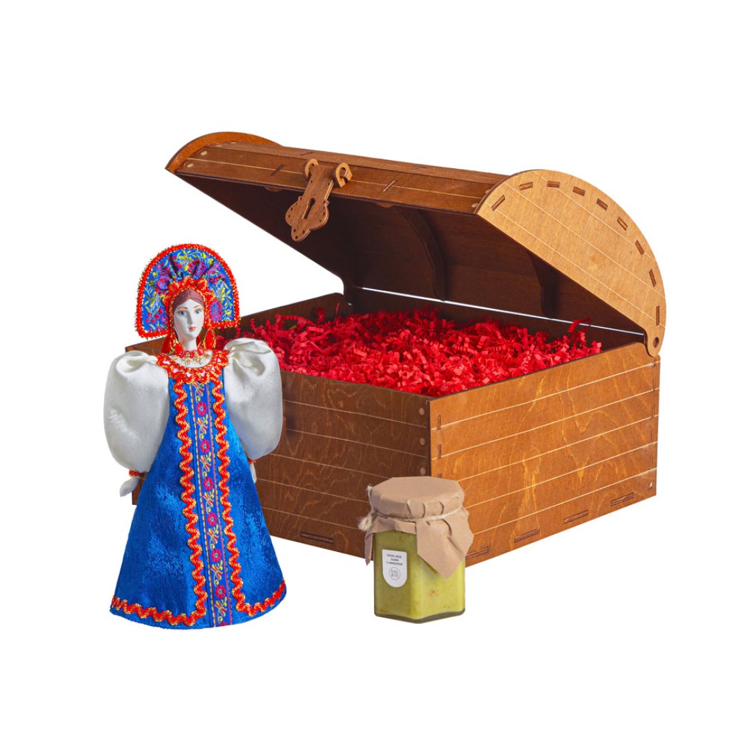 Подарочный набор: кукла фарфоровая, крем-мед, синий