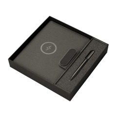 Подарочный набор металлическая ручка и блокнот А5 "Twilight"  со светящимся логотипом и пауэрбэнком