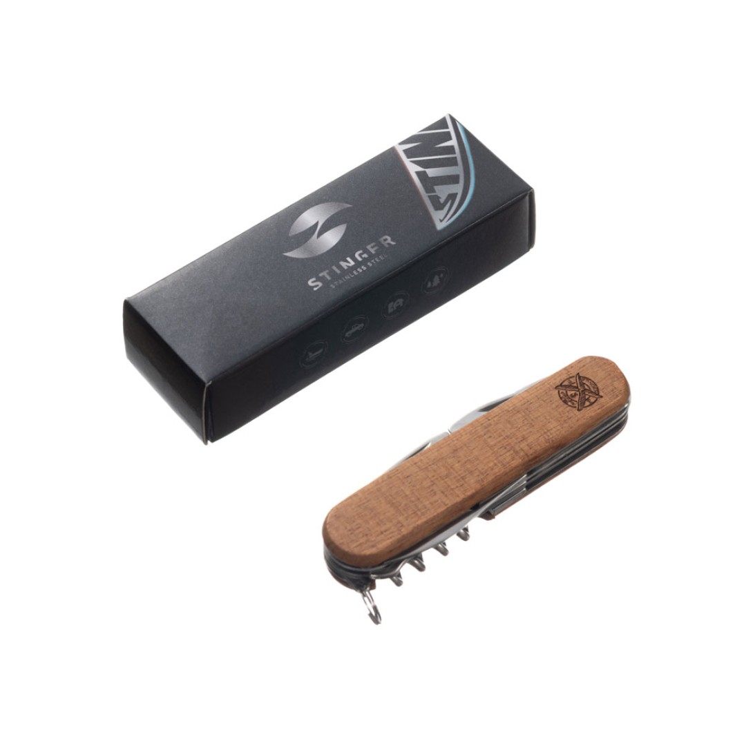 Нож перочинный Stinger, 90 мм, 13 функций, материал рукояти: древесина сапеле