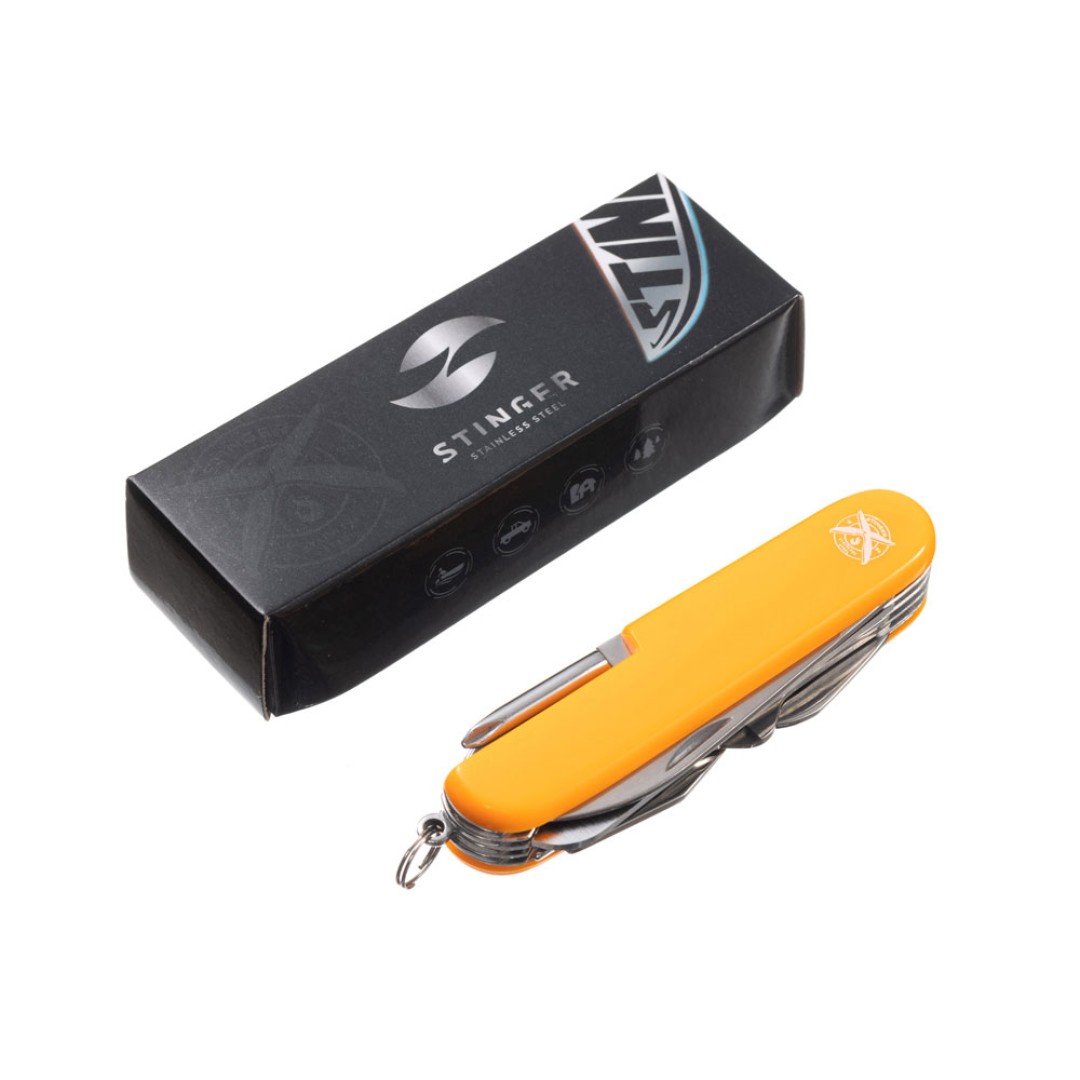 Нож перочинный Stinger, 89 мм, 15 функций, материал рукояти: АБС-пластик (оранжевый)