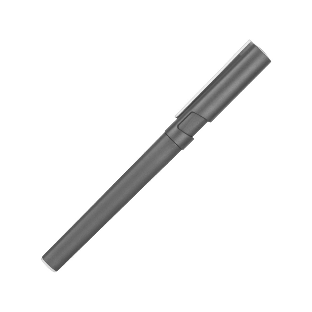 Ручка пластиковая шариковая трехгранная «Nook» с подставкой для телефона в колпачке, серый/белый