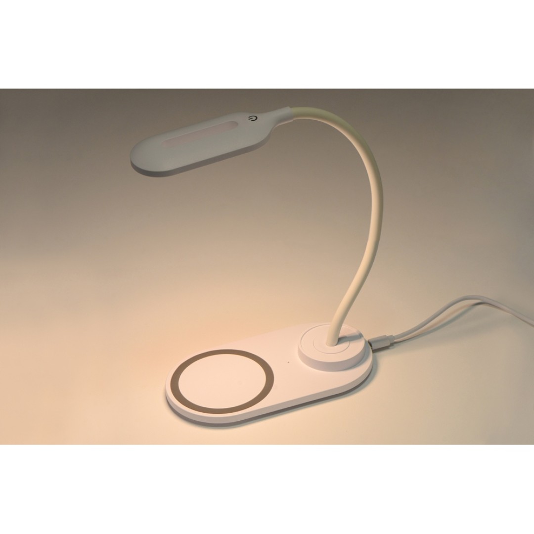Настольный светильник с беспроводной зарядкой "Flamp", белый