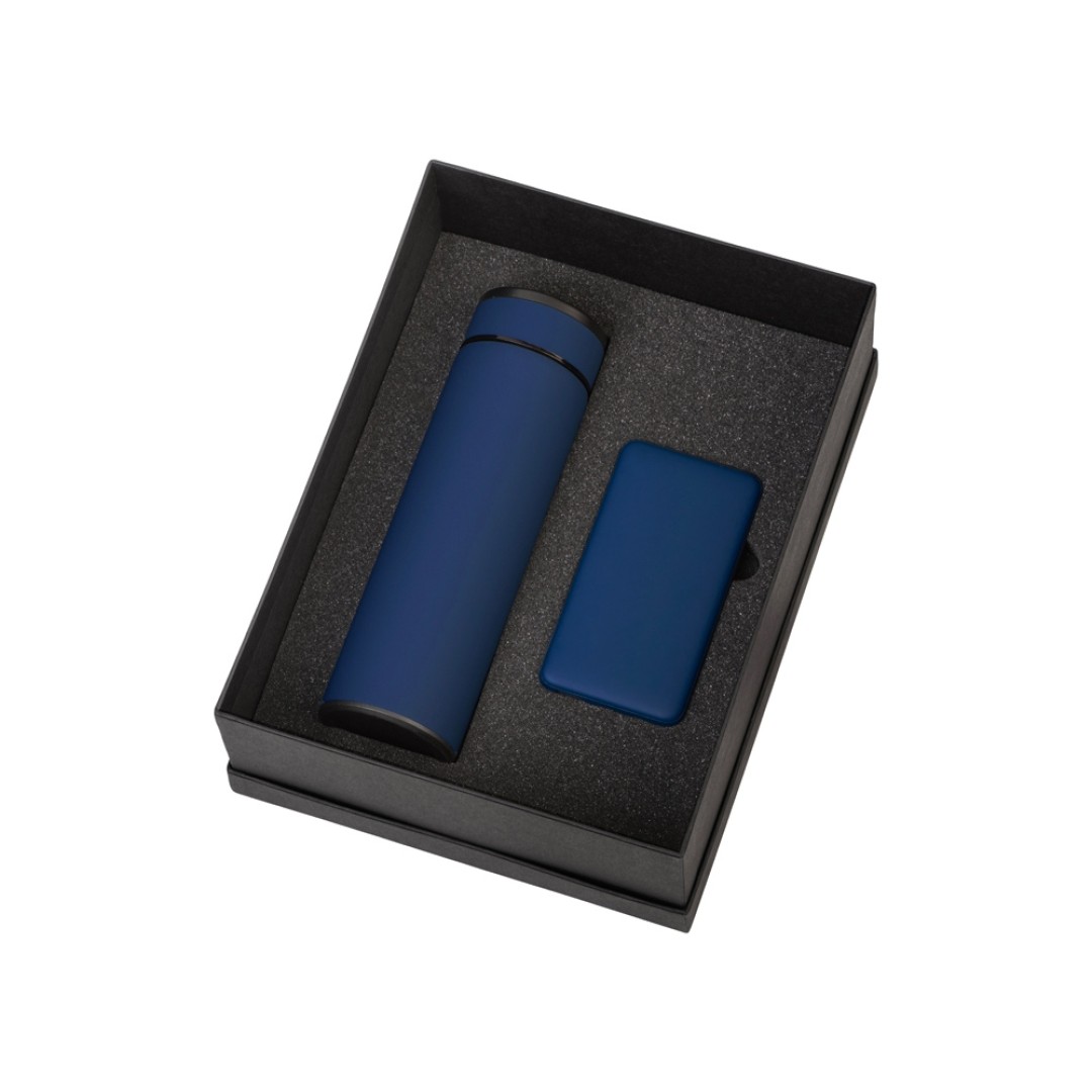 Подарочный набор с термосом и повербанком С1, темно-синий