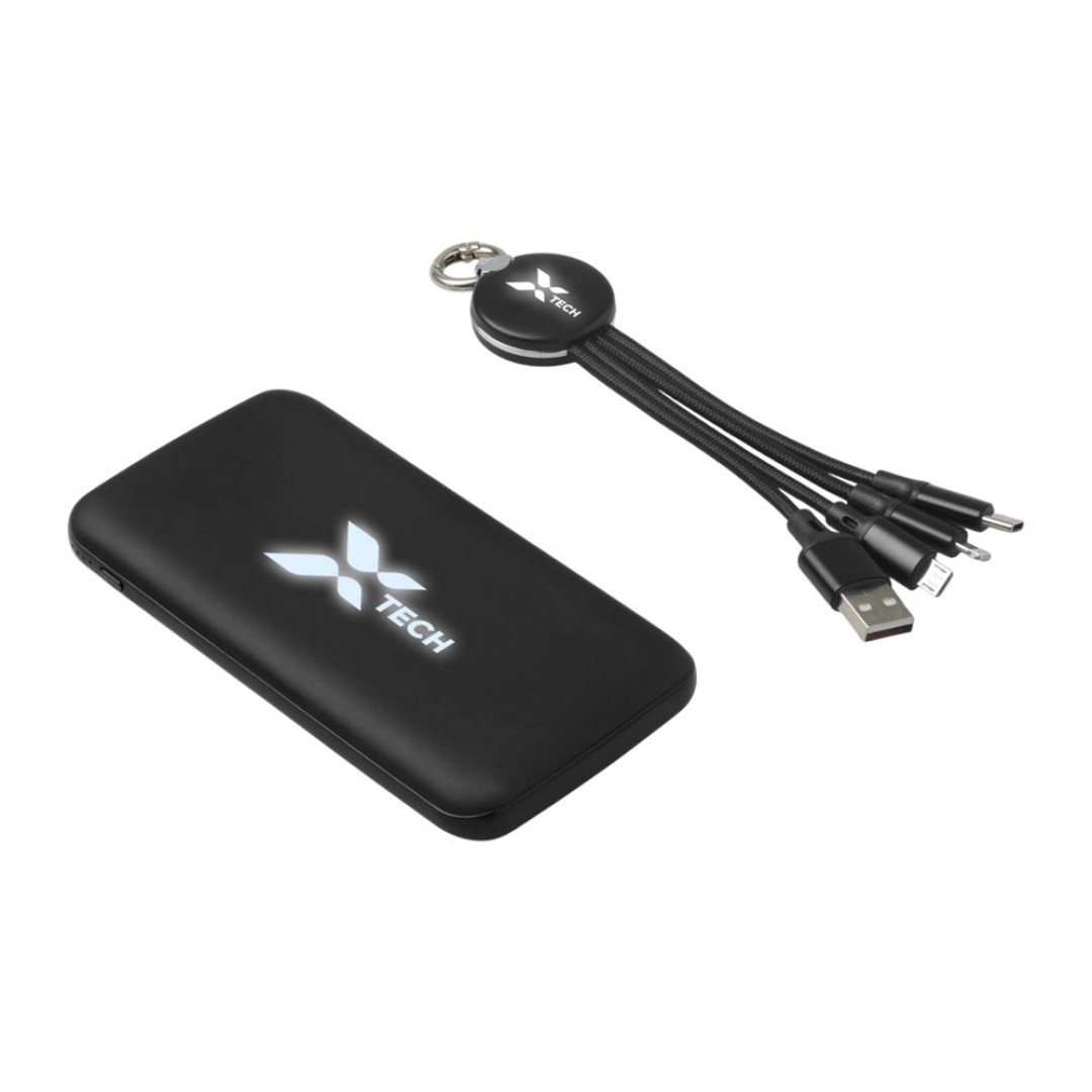 Набор из внешнего акуумулятора и универсального кабеля с подсветкой лого «Reserve LED», 10000mAh, черный