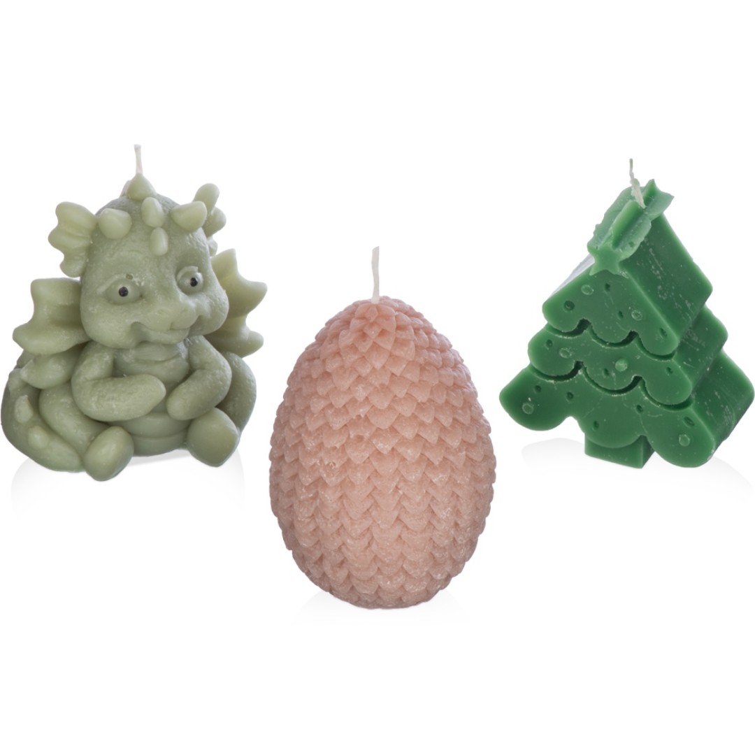 Свечи на подставке "Дракон, яйцо дракона, елочка"