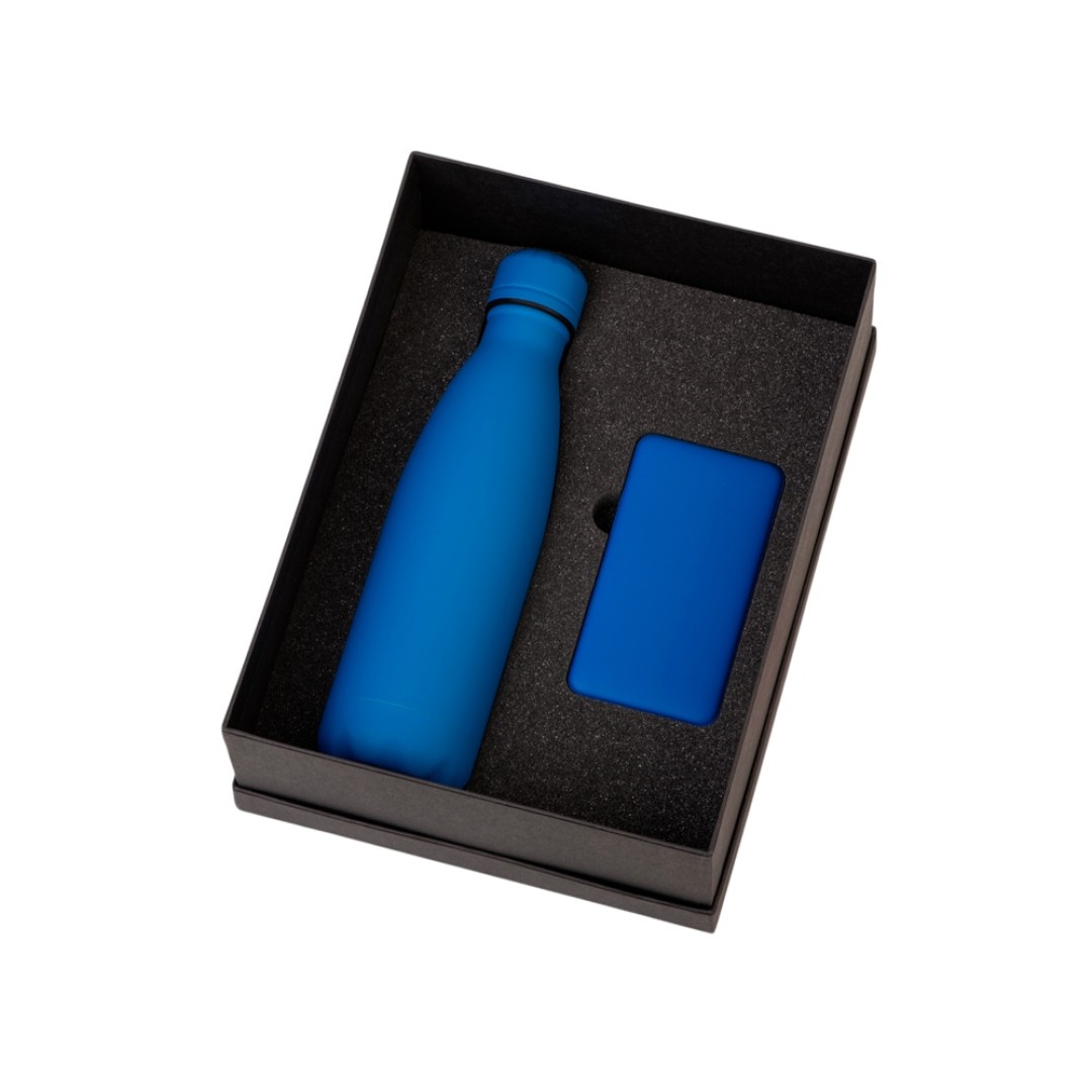 Подарочный набор с термобутылкой и повербанком С2, синий