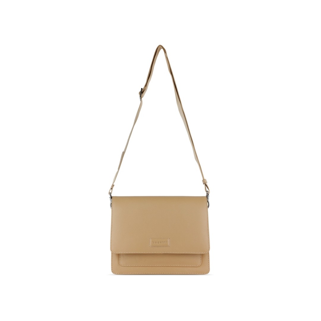 Сумка через плечо женская BUGATTI Elsa, песочного цвета, воловья кожа/полиэстер, 25х8,5х20 см