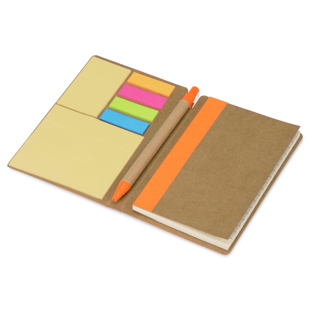 Блокнот А6 «Write and stick» с ручкой и набором стикеров, оранжевый