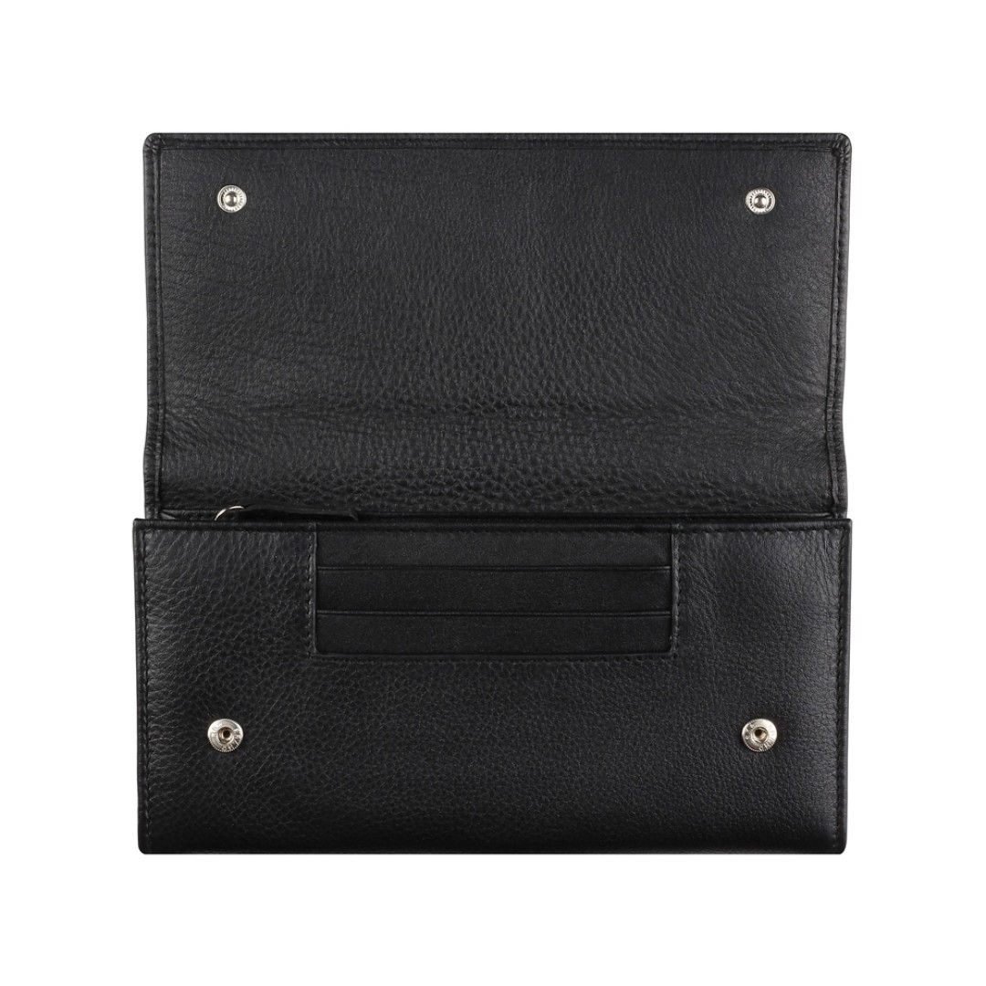 Кошелёк женский BUGATTI Lady Top, чёрный, натуральная воловья кожа, 20х2,5х10,5 см