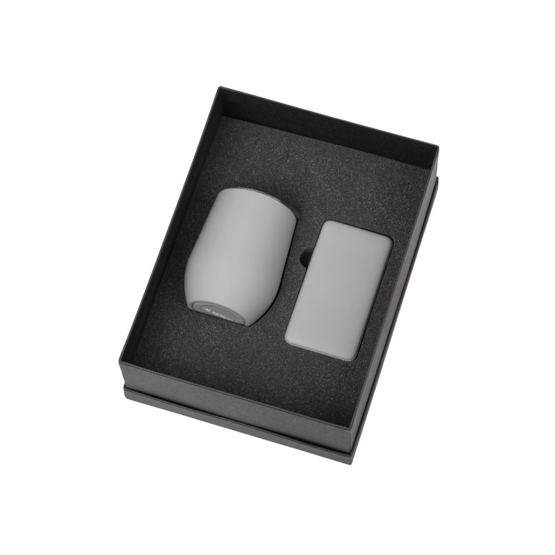 Подарочный набор с термокружкой и повербанком С1, 5000 mAh, серый