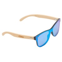 Солнцезащитные очки из бамбука с зеркальной линзой "Rockwood Motion", синий (гравировка)