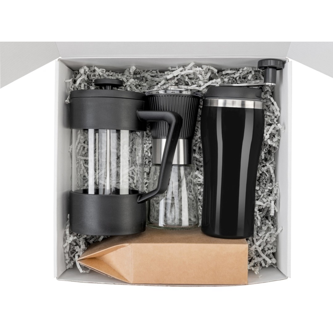 Подарочный набор с кофе, кружкой и френч-прессом "Бодрое утро" 2.0, черный