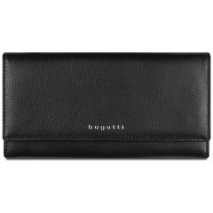Кошелёк женский BUGATTI Lady Top, чёрный, натуральная воловья кожа, 20х2,5х10,5 см