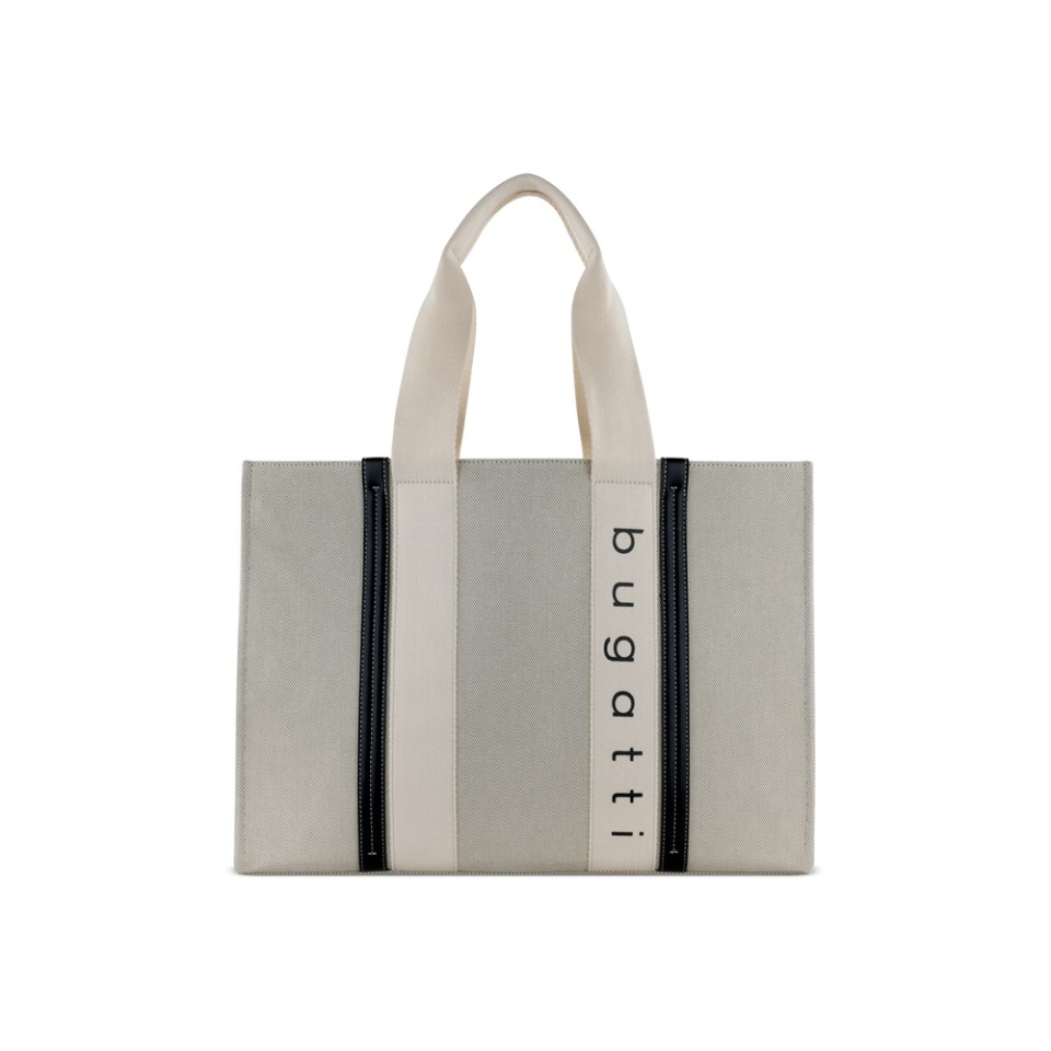 Сумка-тоут женская BUGATTI Ambra, бежево-черный цвет, хлопок/полиэстер, 45х14х32 см