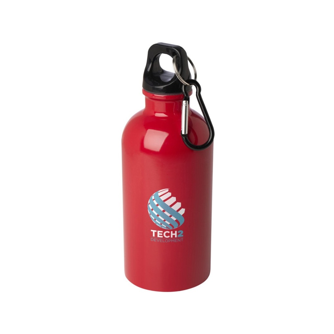 Одностенная бутылка для воды с карабином Oregon, изготовленная из нержавеющей стали, сертифицированной по стандарту RCS, объемом 400 мл - Красный