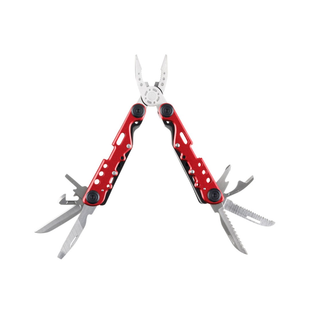 Мультитул Stinger, 105x40 мм, 13 функций, сталь, красно-серебристый, в комплекте нейлоновый чехол