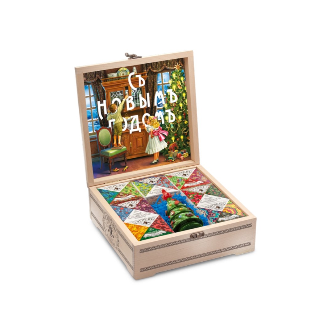 Подарочный набор "Народы России" с чаем и вареньем в деревянной шкатулке без лого